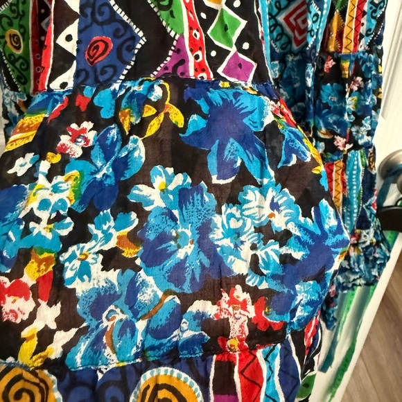 VTG Plus Class India Cotton Tiered Boho Maxi Skirt M Colorful Patchwork Floral - Picture 3 of 7
